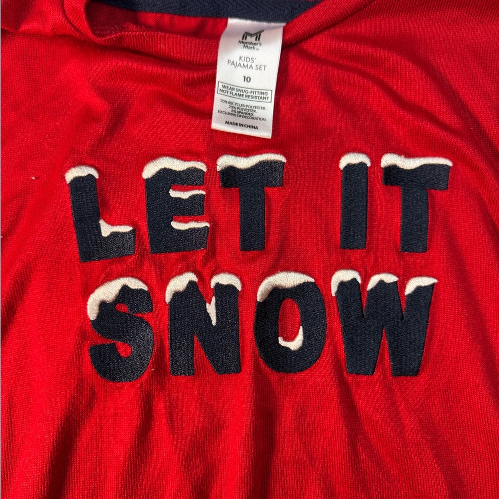 Let it snow red long sleeve pj top. Members Mark size 10